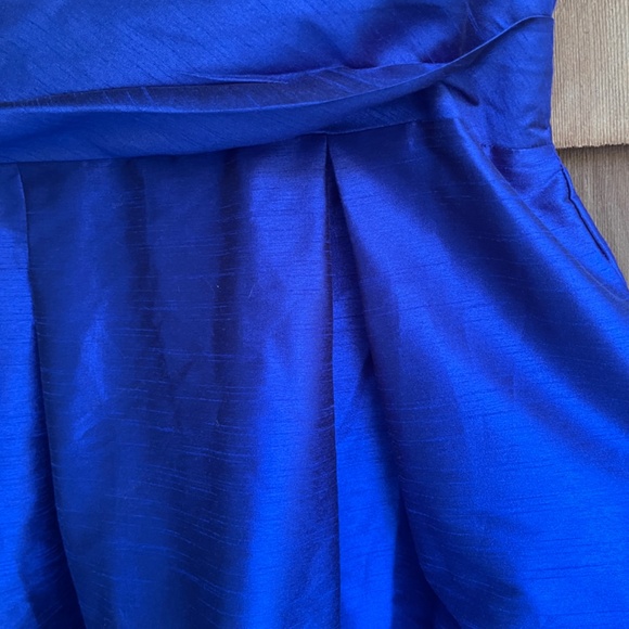 Alfred Sung Electric Blue Satin Strapless Formal Gown Dress Front Pleats Size 20 - Picture 7 of 16